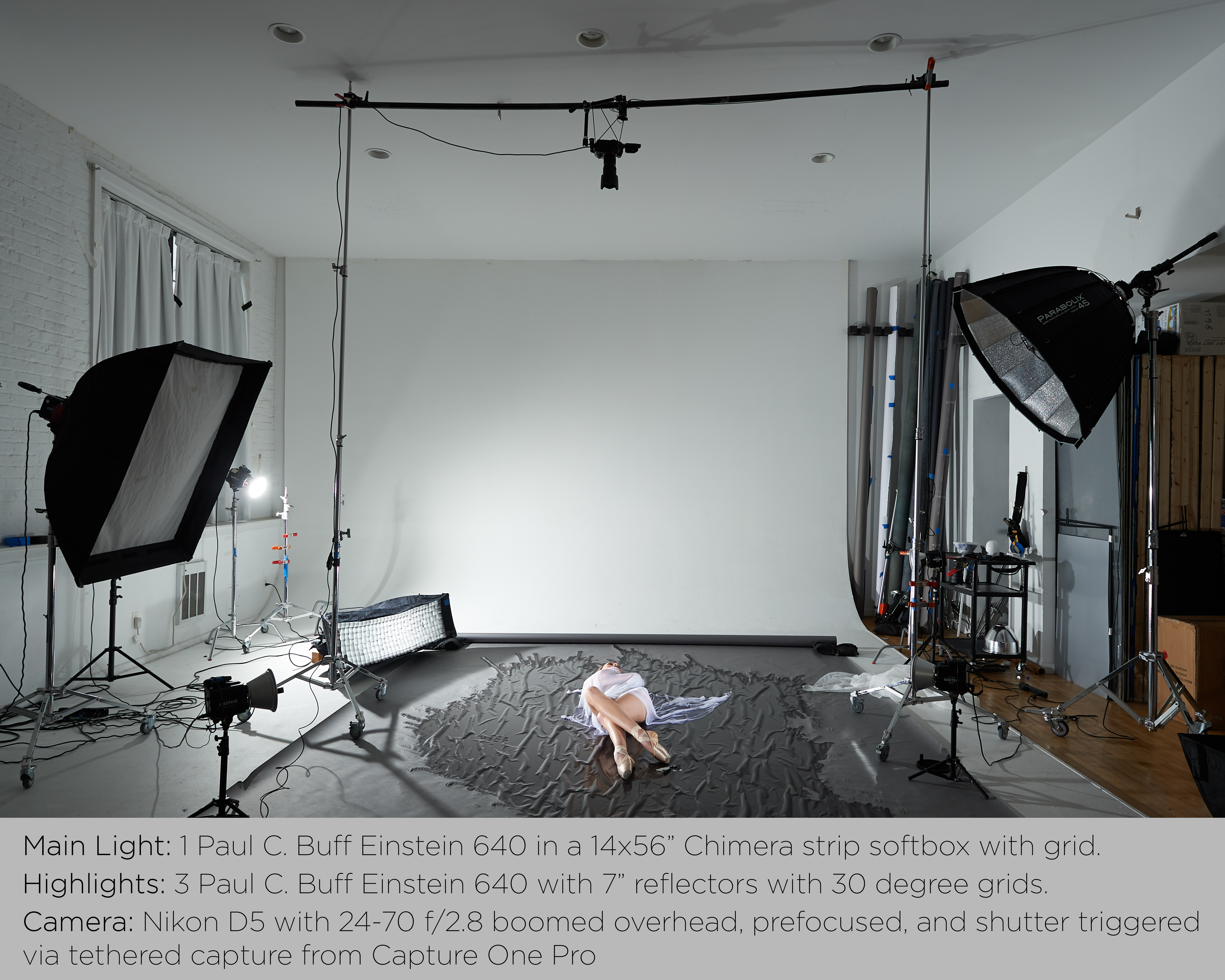 behind the scenes look at water shot in photo studio with dancer
